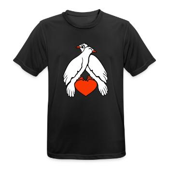 2 colombes coeur oiseaux deux couple assis amoureux - T-shirt respirant Homme - noir - Devant - AI Model Male 178 light (178cm)