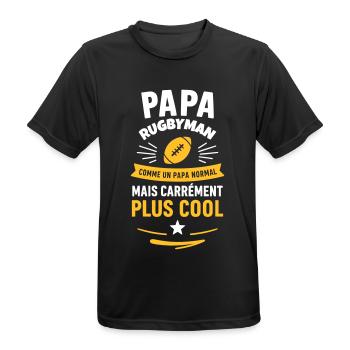 Papa rugbyman – plus cool qu’un papa normal - T-shirt respirant Homme - noir - Devant - AI Model Male 178 light (178cm)
