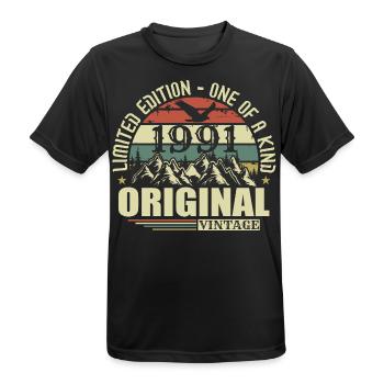 Original 1991 Vintage Rétro Vintage 1991 Né - T-shirt respirant Homme - noir - Devant - AI Model Male 178 light (178cm)