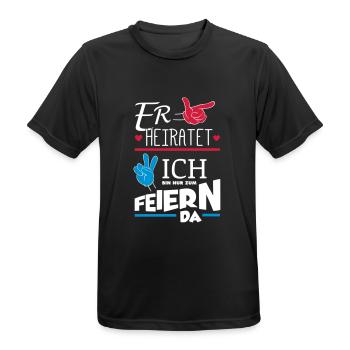 ER HEIRATET JGA - Männer T-Shirt atmungsaktiv - Schwarz - Vorne - AI Model Male 178 light (178cm)