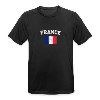 French Flag Shirt - Vintage France T-Shirt - Men's Breathable T-Shirt - black - Front - AI Model Male 178 light (178cm)