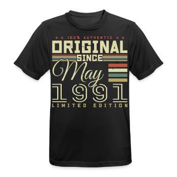 Gift Anniversaire Mai 1991, Gift May 1991 - Men's Breathable T-Shirt - black - Front - AI Model Male 178 light (178cm)