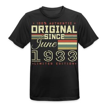 Cadeau Anniversaire Juin 1988, Gift June 1988 - T-shirt respirant Homme - noir - Devant - AI Model Male 178 light (178cm)