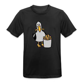 Glückliche Möwe geklaute Pommes - Männer T-Shirt atmungsaktiv - Schwarz - Vorne - AI Model Male 178 light (178cm)