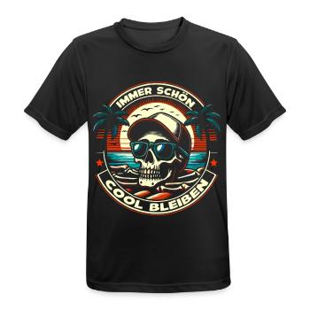 Skull mit Basecap Sonnenbrille am Strand - Männer T-Shirt atmungsaktiv - Schwarz - Vorne - AI Model Male 178 light (178cm)