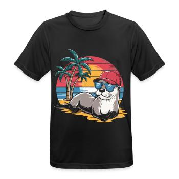 Loutre avec lunettes de soleil et casquette de baseball sur la plage - T-shirt respirant Homme - noir - Devant - AI Model Male 178 light (178cm)