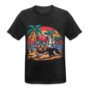 Cool Yorkie Yorkshire Terrier Under Palm Trees - Men's Breathable T-Shirt - black - Front - AI Model Male 178 light (178cm)
