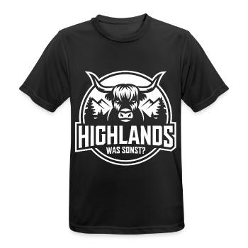 Highlands was sonst Schottisches Hochlandrind - Männer T-Shirt atmungsaktiv - Schwarz - Vorne - AI Model Male 178 light (178cm)