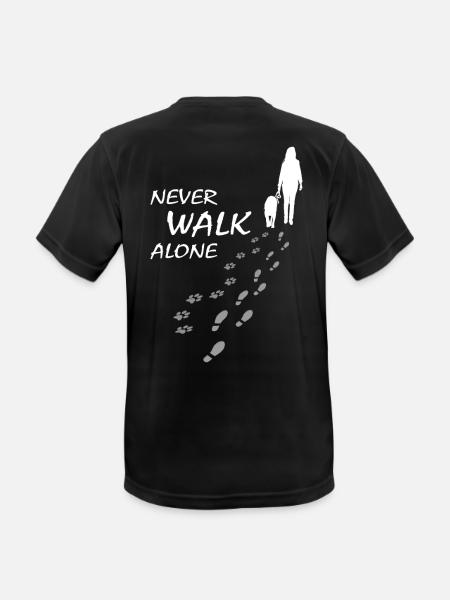 Never walk alone - Hund Frauchen Gassi, Backprint - Männer T-Shirt atmungsaktiv - Schwarz
