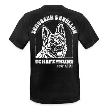Schubsen und Brüllen Schäferhund - Männer T-Shirt atmungsaktiv - Schwarz - Hinten - AI Model Male 178 light (178cm)