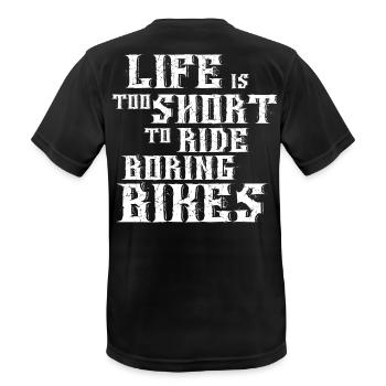 Life is too short to ride boring Bikes - Men's Breathable T-Shirt - black - Back - AI Model Male 178 light (178cm)