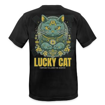 Lucky Cat Glückskatze Maneki Neko Jade - Men's Breathable T-Shirt - black - Back - AI Model Male 178 light (178cm)