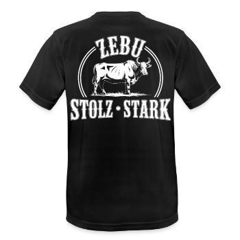 Zebu Stolz Stark Logo - Männer T-Shirt atmungsaktiv - Schwarz - Hinten - AI Model Male 178 light (178cm)