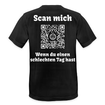 QR-Code mit freundlicher Botschaft (Scanne Mich) - Männer T-Shirt atmungsaktiv - Schwarz - Hinten - AI Model Male 178 light (178cm)
