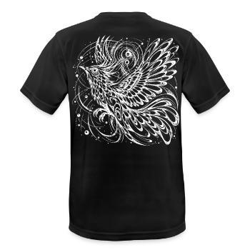 Mystischer Phönix Lineart – Kosmischer Vogel  - Männer T-Shirt atmungsaktiv - Schwarz - Hinten - AI Model Male 178 light (178cm)