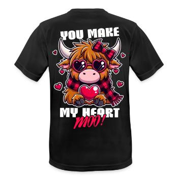Highland Cow Valentinstags-Design - My Heart Moo - Männer T-Shirt atmungsaktiv - Schwarz - Hinten - AI Model Male 178 light (178cm)