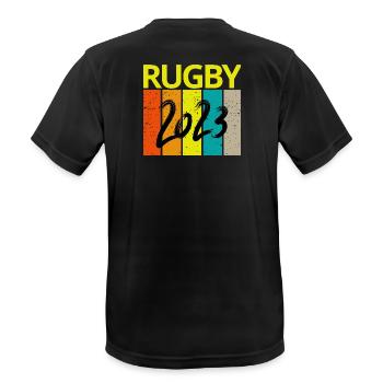rugby, rugby sport, rugby fan, rugby 2023 - Men's Breathable T-Shirt - black - Back - AI Model Male 178 light (178cm)