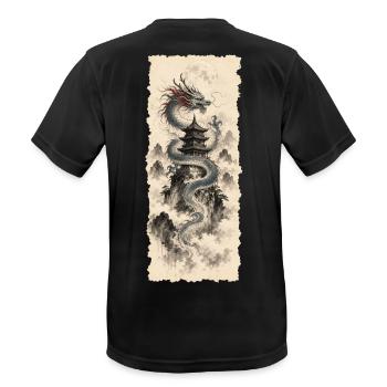 Blauer Drache im chinesischen Bergnebel - Männer T-Shirt atmungsaktiv - Schwarz - Hinten - AI Model Male 178 light (178cm)