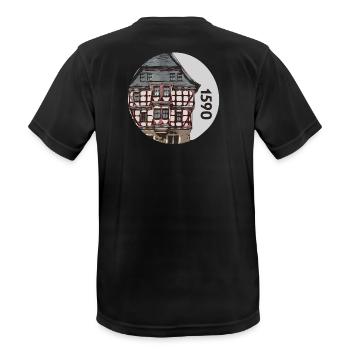 1590 Hochzeitshaus Fritzlar Germany - Männer T-Shirt atmungsaktiv - Schwarz - Hinten - AI Model Male 178 light (178cm)