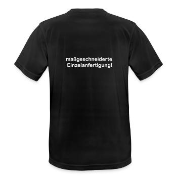 Maßgeschneiderte Einzelanfertigung lustig Spruch - Männer T-Shirt atmungsaktiv - Schwarz - Hinten - AI Model Male 178 light (178cm)