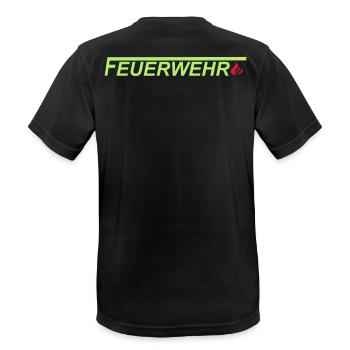 Fire Department logo with a long time F and flame - Men's Breathable T-Shirt - black - Back - AI Model Male 178 light (178cm)