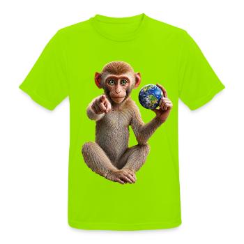 Affe-mit-Erdkugel - Männer T-Shirt atmungsaktiv - Neongrün - Vorne - AI Model Male 185 dark (185cm)