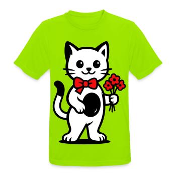 Amoureux des chats kawaii avec ruban rouge - T-shirt respirant Homme - vert néon - Devant - AI Model Male 185 dark (185cm)