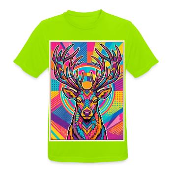 Hirsch Neon Pop Art Kaleidoskop - Männer T-Shirt atmungsaktiv - Neongrün - Vorne - AI Model Male 185 dark (185cm)