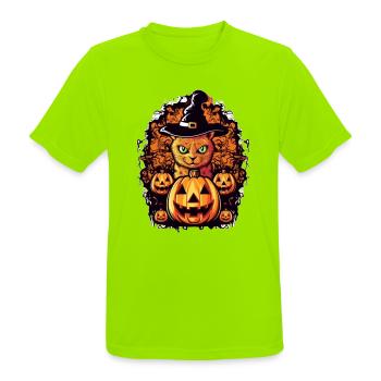 Katzenmagie Halloween Design - Männer T-Shirt atmungsaktiv - Neongrün - Vorne - AI Model Male 185 dark (185cm)