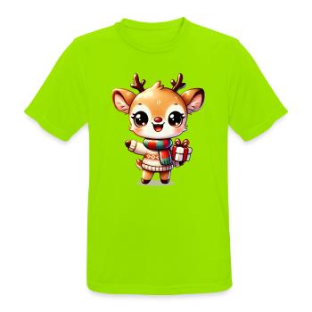 Rentier mit buntem Schal – Weihnachtlicher Charme - Männer T-Shirt atmungsaktiv - Neongrün - Vorne - AI Model Male 185 dark (185cm)