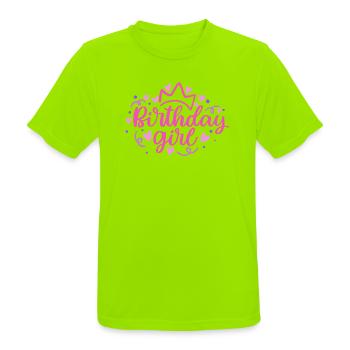 Anniversaire Girlie avec Couronne Coeur Confettis - T-shirt respirant Homme - vert néon - Devant - AI Model Male 185 dark (185cm)