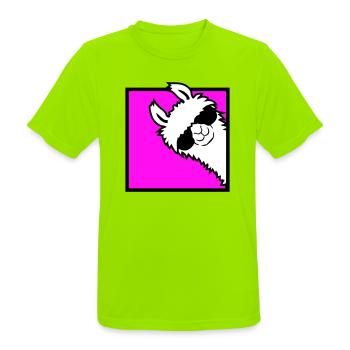 Lama Cool jette un œil autour des lunettes de soleil latérales du coin Alpaga - T-shirt respirant Homme - vert néon - Devant - AI Model Male 185 dark (185cm)