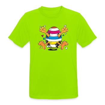 Funny Chick in Easter Egg Cartoon Motif - Men's Breathable T-Shirt - neon green - Front - AI Model Male 185 dark (185cm)