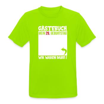 Gästebuch 29. Geburtstag – Wir Warten - Männer T-Shirt atmungsaktiv - Neongrün - Vorne - AI Model Male 185 dark (185cm)