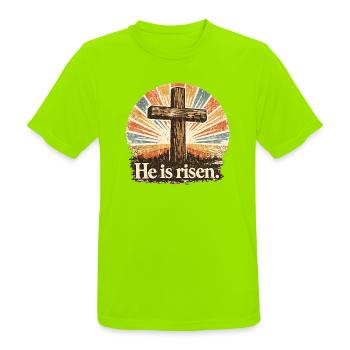 Il est ressuscité - T-shirt respirant Homme - vert néon - Devant - AI Model Male 185 dark (185cm)