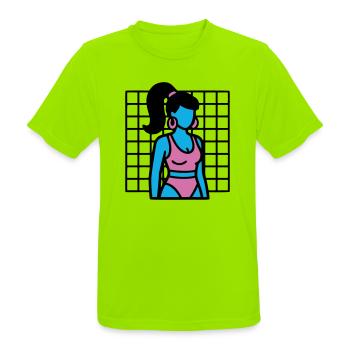 Fitness Girl Vaporwave des années 90 - T-shirt respirant Homme - vert néon - Devant - AI Model Male 185 dark (185cm)
