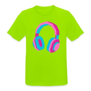 Kopfhörer 80er Retro Synthwave DJ Musik Gamer - Männer T-Shirt atmungsaktiv - Neongrün - Vorne - AI Model Male 185 dark (185cm)