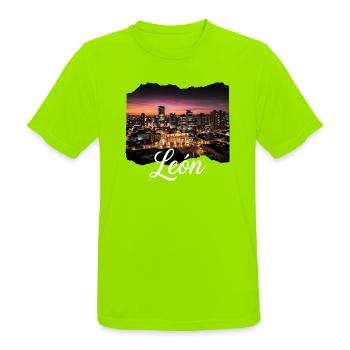 León Stadt bei Nacht - Männer T-Shirt atmungsaktiv - Neongrün - Vorne - AI Model Male 185 dark (185cm)