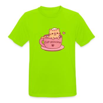 Katzen-Puccino Süße getigerte Katze in Kaffeetasse - Männer T-Shirt atmungsaktiv - Neongrün - Vorne - AI Model Male 185 dark (185cm)