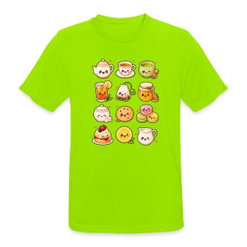 Kawaii Teezeit | Tee, Matcha & Gebäck - Männer T-Shirt atmungsaktiv - Neongrün - Vorne - AI Model Male 185 dark (185cm)