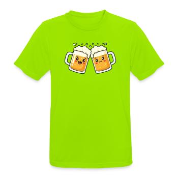 Prost Mahlzeit – Bierkrüge Wiesen Bierfest - Männer T-Shirt atmungsaktiv - Neongrün - Vorne - AI Model Male 185 dark (185cm)
