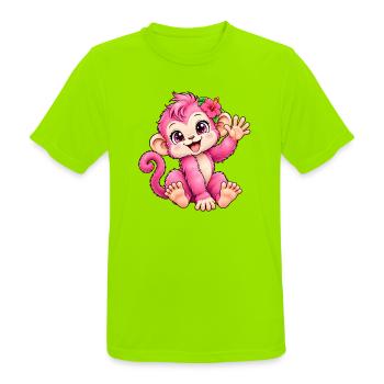 Kawaii-rosa Affe mit tropischer Blume - Männer T-Shirt atmungsaktiv - Neongrün - Vorne - AI Model Male 185 dark (185cm)