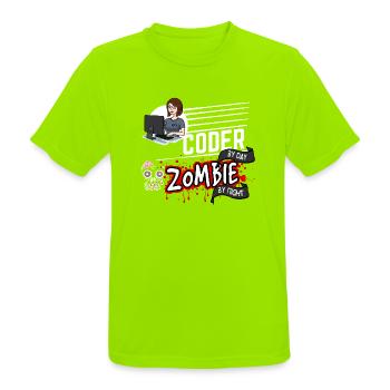 Coder by day Zombie by night - Programmiererin - Männer T-Shirt atmungsaktiv - Neongrün - Vorne - AI Model Male 185 dark (185cm)