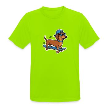 Cooler Dackel Skateboard Hund Skater T-Shirt - Männer T-Shirt atmungsaktiv - Neongrün - Vorne - AI Model Male 185 dark (185cm)
