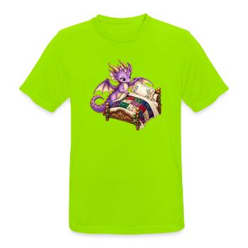 Lila Drache auf Quiltbett - Männer T-Shirt atmungsaktiv - Neongrün - Vorne - AI Model Male 185 dark (185cm)