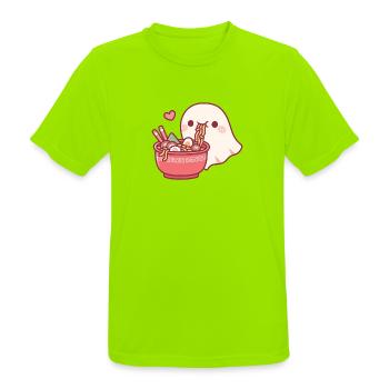 Der süße Geist liebt es, japanische Ramen-Nudeln zu essen - Männer T-Shirt atmungsaktiv - Neongrün - Vorne - AI Model Male 185 dark (185cm)