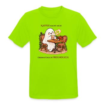 Übernatürlich freundlich dank Kaffee - Männer T-Shirt atmungsaktiv - Neongrün - Vorne - AI Model Male 185 dark (185cm)