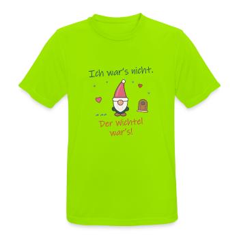 Ich war’s nicht. Der Wichtel war’s! Mädchen - Männer T-Shirt atmungsaktiv - Neongrün - Vorne - AI Model Male 185 dark (185cm)