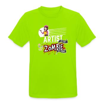 Artist by day Zombie by night - Künstlerin - Männer T-Shirt atmungsaktiv - Neongrün - Vorne - AI Model Male 185 dark (185cm)