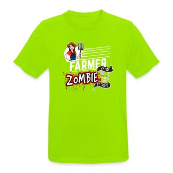 Farmer by day Zombie by night - Bäuerin - Männer T-Shirt atmungsaktiv - Neongrün - Vorne - AI Model Male 185 dark (185cm)